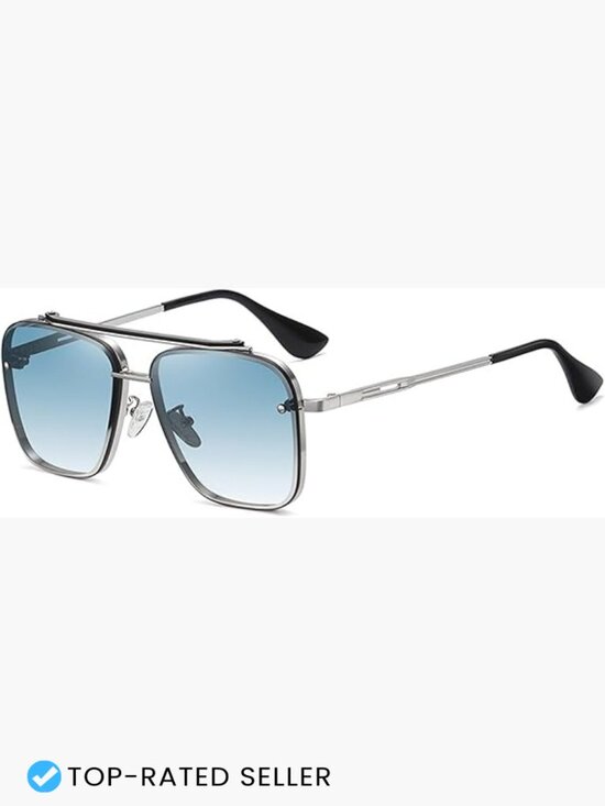 Oversized Square Aviator Sunglasses Retro Metal Frame Pilot Tinted Lens Unisex